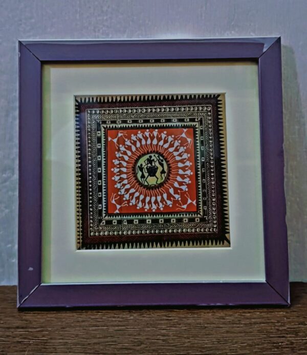 Elegant, hand-crafted, tribal art on silk, wall decor, L-18cm, W-18cm - Image 3