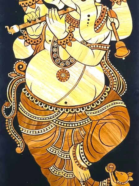 Exquisite, Vintage, Paddy straw art, Lord Ganesha, Unmounted, (32x12 inch)