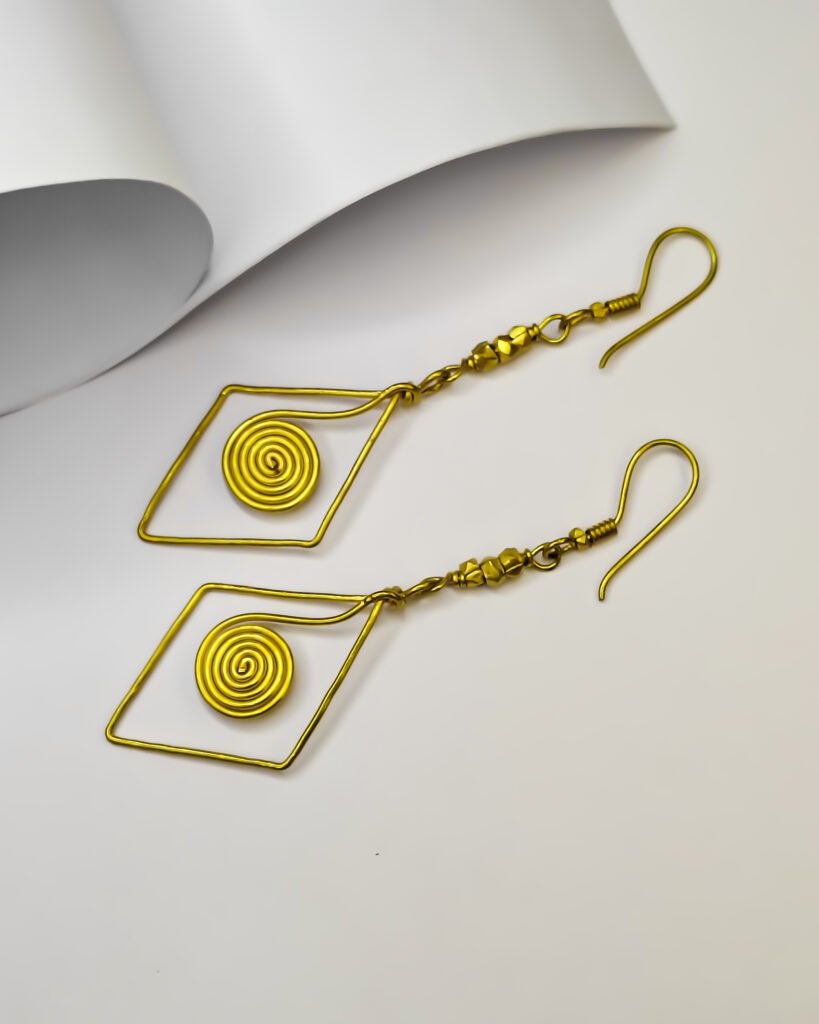 Exquisite, Handcrafted, Dokra spiral diamond shape earrings
