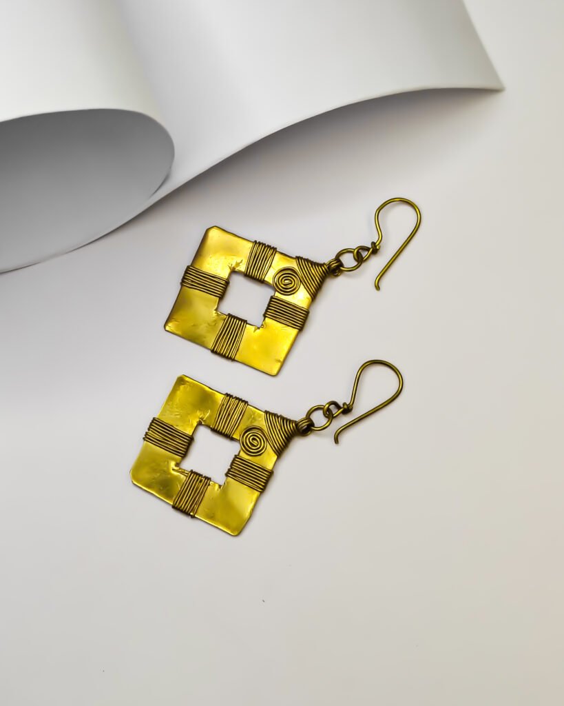 Authentic, Exquisite, Hand-made, ( square patri), Tribal Dokra earrings