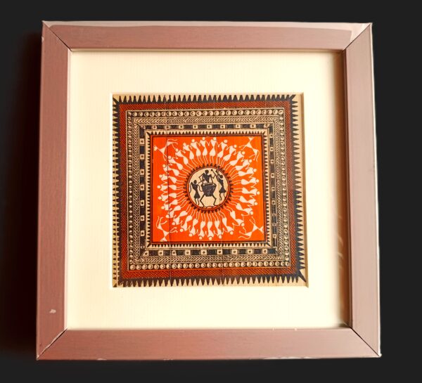Elegant, hand-crafted, tribal art on silk, wall decor, L-18cm, W-18cm