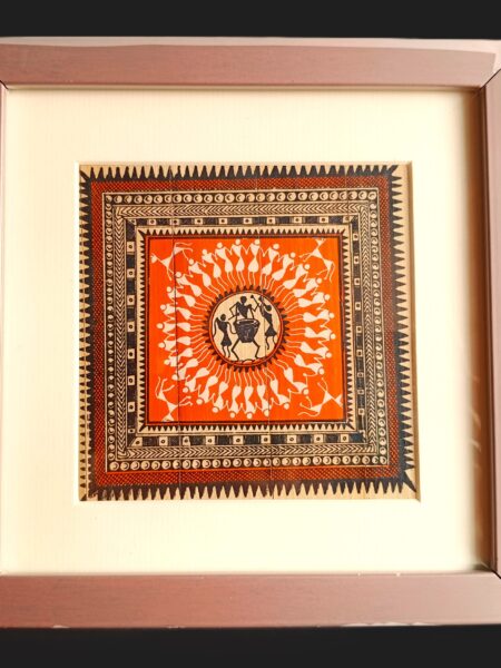 Elegant, hand-crafted, tribal art on silk, wall decor, L-18cm, W-18cm