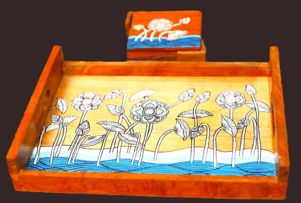 Collectable, Unique, Hand-crafted, Masterpiece Wooden Tray with coaster set,