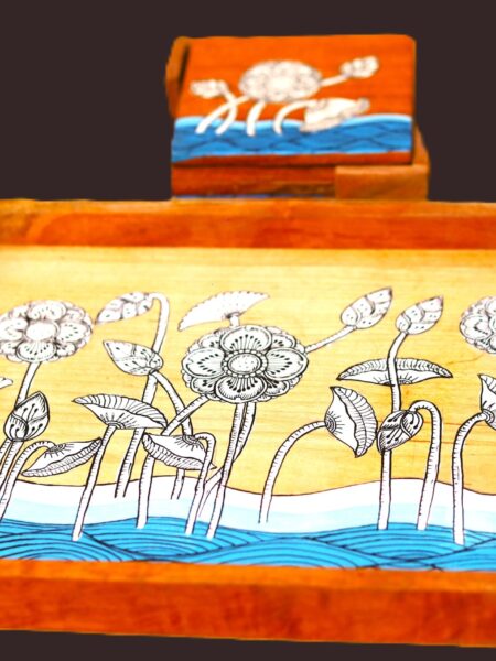 Collectable, Unique, Hand-crafted, Masterpiece Wooden Tray with coaster set,