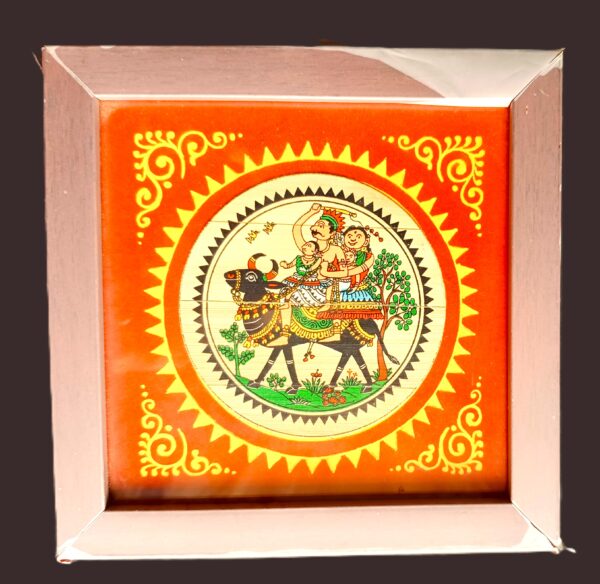 Collectible, hand-crafted, tribal family on bull, palm leaf, L-15cm, W-15cm - Image 3
