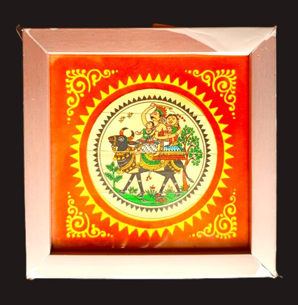 Collectible, hand-crafted, tribal family on bull, palm leaf, L-15cm, W-15cm - Image 2