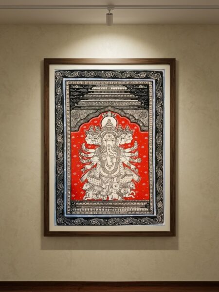 Extraordinary, Collectable, Lord Ganesha Pattachitra Art, I-19,W-13 inch