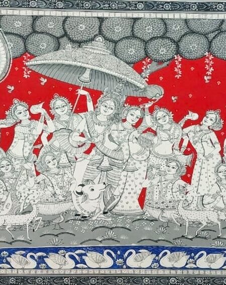 Classical, Unique, Pattachitra Art figurine of Radha-Krishna Raas Leela(22x15) inch