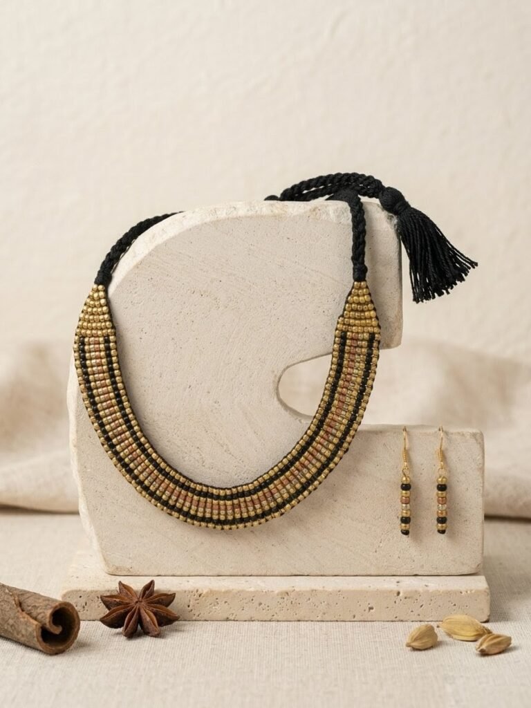 Handcrafted Odisha Tribal Dhokra Choker Necklace with Earrings