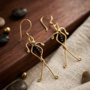 Handcrafted Brass Stick Figure Wire-Wrap Earrings