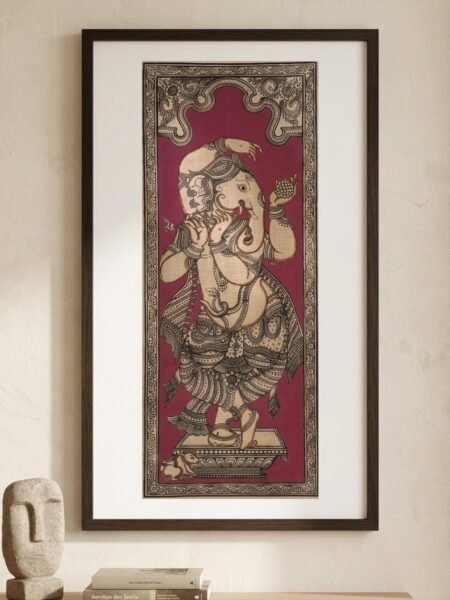 Hand Painted Lord Ganesha on Silk – Traditional Wall Art