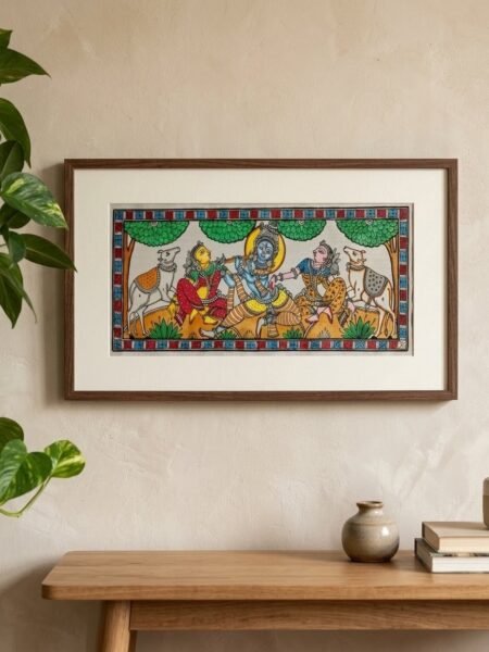 Handmade Traditional Krishna & Gopis Silk Art Painting - 20 * 10 in