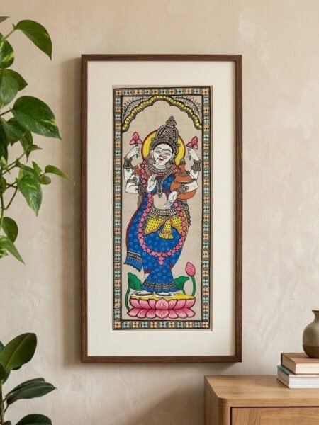 Handmade Traditional Saraswati Silk Art Painting – 20 * 10 in