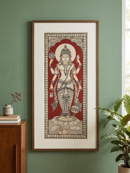 Handmade Silk Art lord Vishnu | Hand-Painted Silk Cloth Artwork
