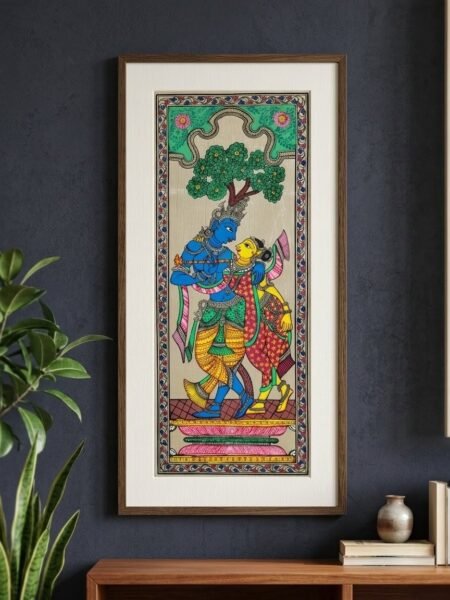 Radha Krishna Handmade Silk Art | Hand-Painted Silk Cloth Artwork