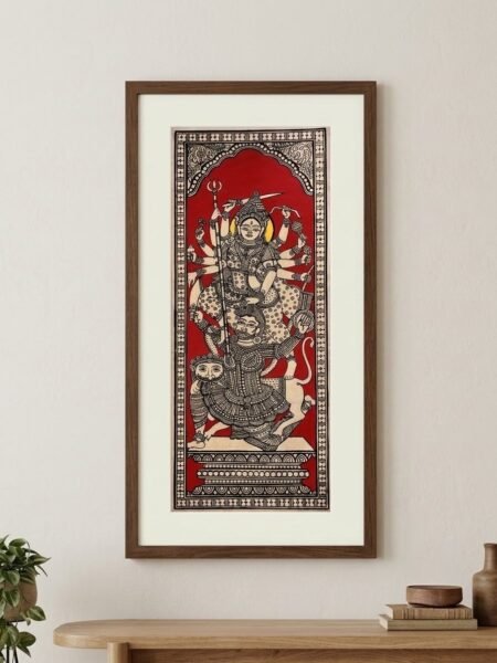 Maa Durga Silk Art – Traditional Goddess Durga Painting on Silk Cloth | Odisha Handicraft